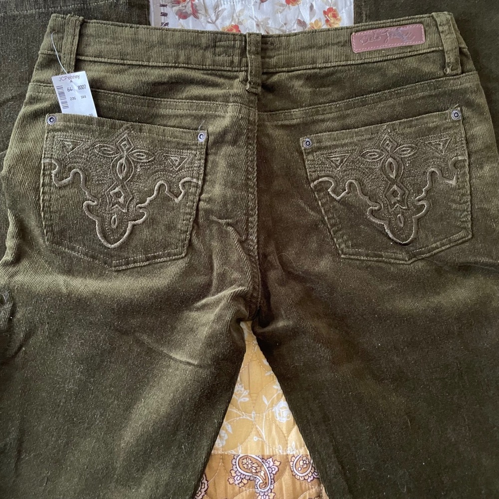 Cielo Jeans Olive Green Corduroy Flare Pants Low Rise Y2K Size 9 SP7057 NWT - Picture 2 of 14